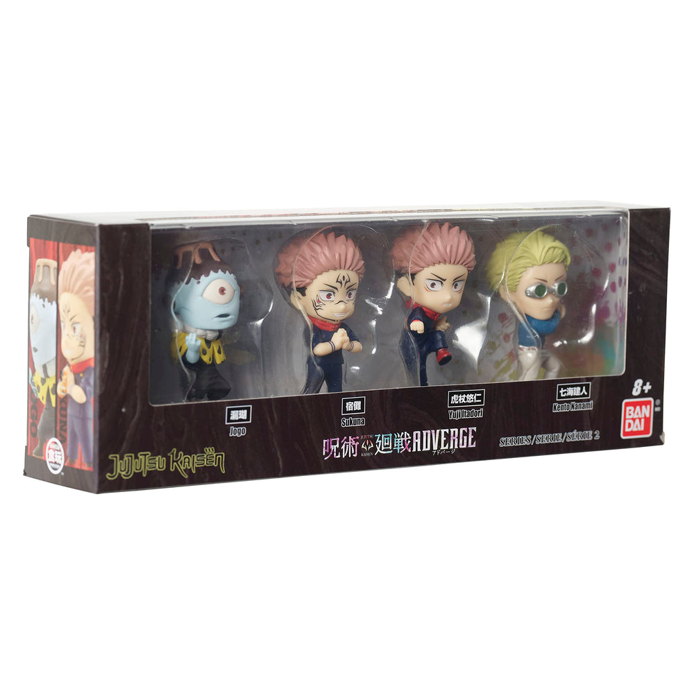 Bandai Namco Adverge action pose figures enhance anime shelf decor.