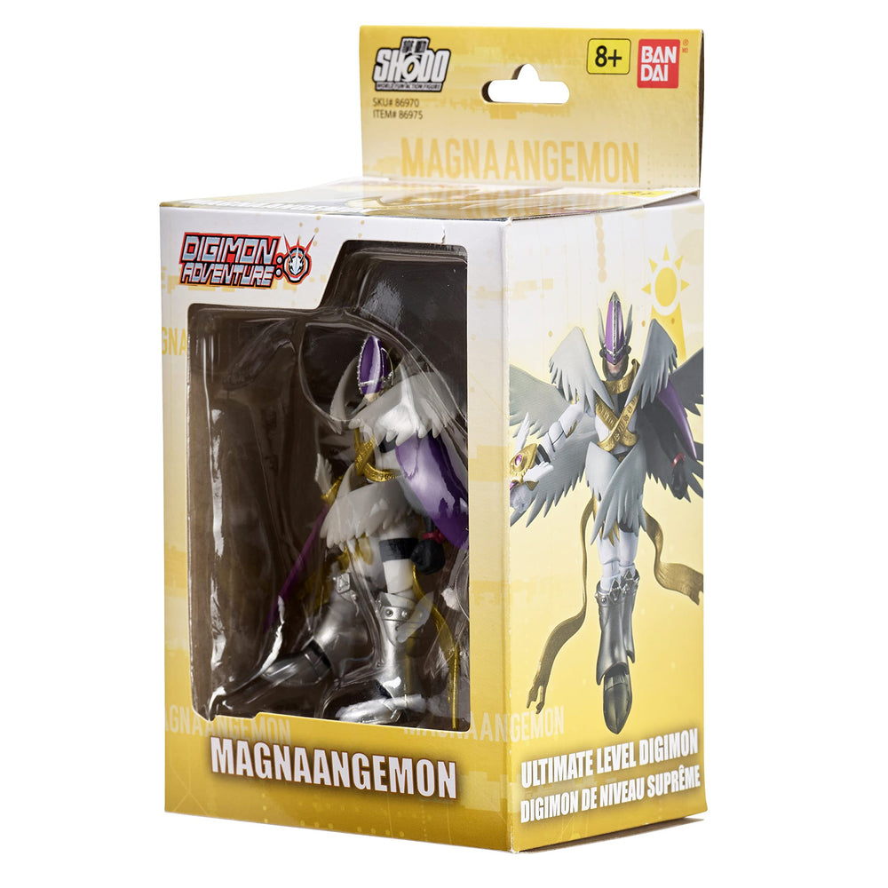 Poseable MagnaAngemon stands securely on a shelf or desk.