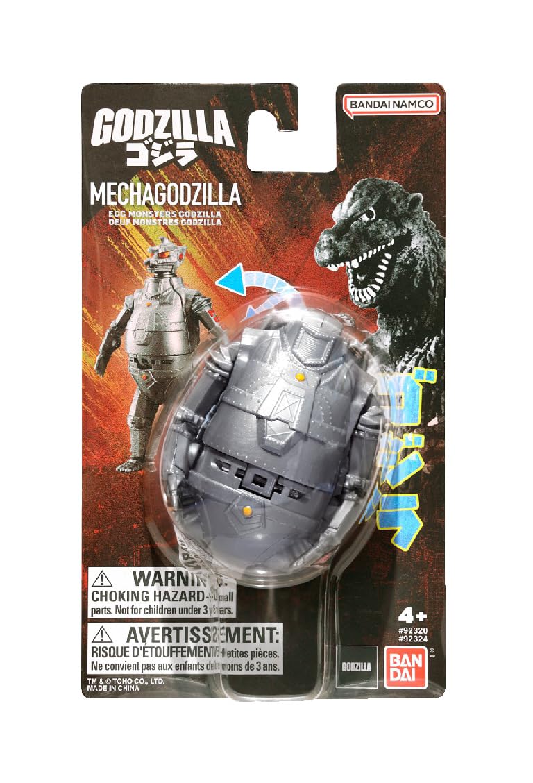 Bandai Namco Godzilla Mecha Godzilla transforming egg figure revealed through the clear packaging.