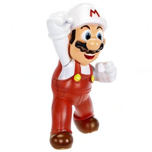 Bandai Namco Fire Mario figure on a shelf ready for display and play