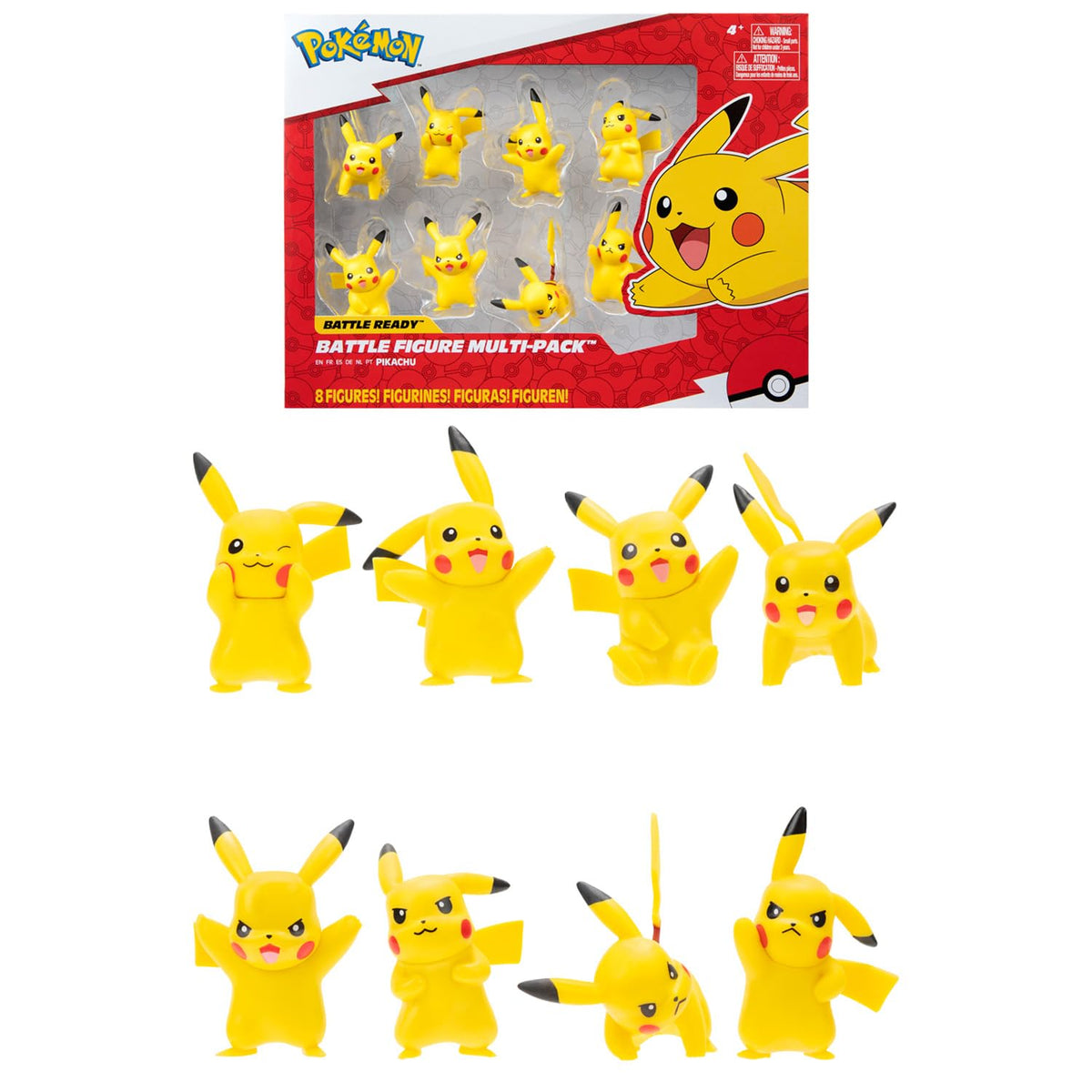 Bandai Pokémon 8 Battle Figures Pikachu pack in dynamic poses for play and display.