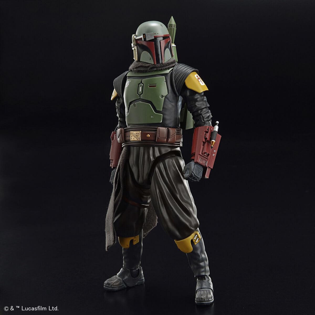 Bandai Spirits Boba Fett Mandalorian Ver blaster pistol included for action scenes.