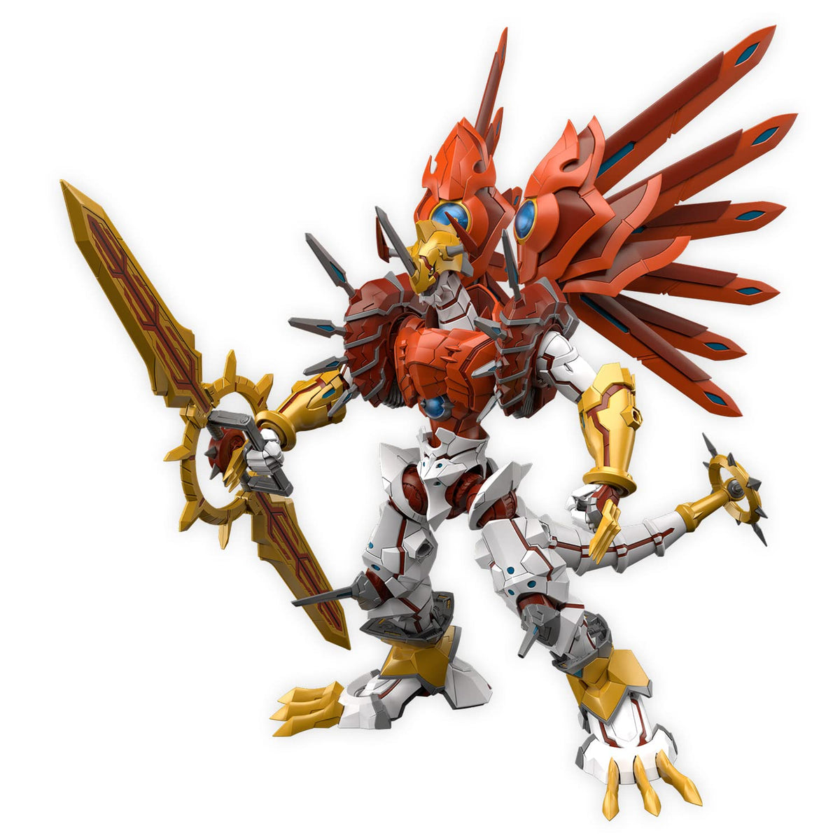 Bandai Spirits ShineGreymon front view highlights iconic silhouette, great for shelf displays.