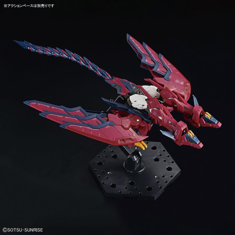 Bandai Spirits Gundam Epyon RG transformable kit supports versatile display options.