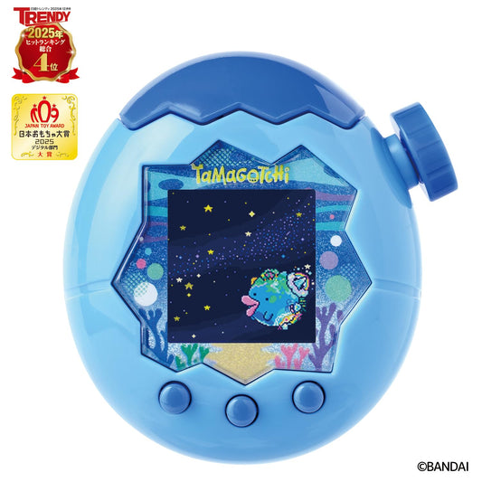 Bandai Tamagotchi Paradise Blue Water dial-zoom demonstrates care levels from cell to space
