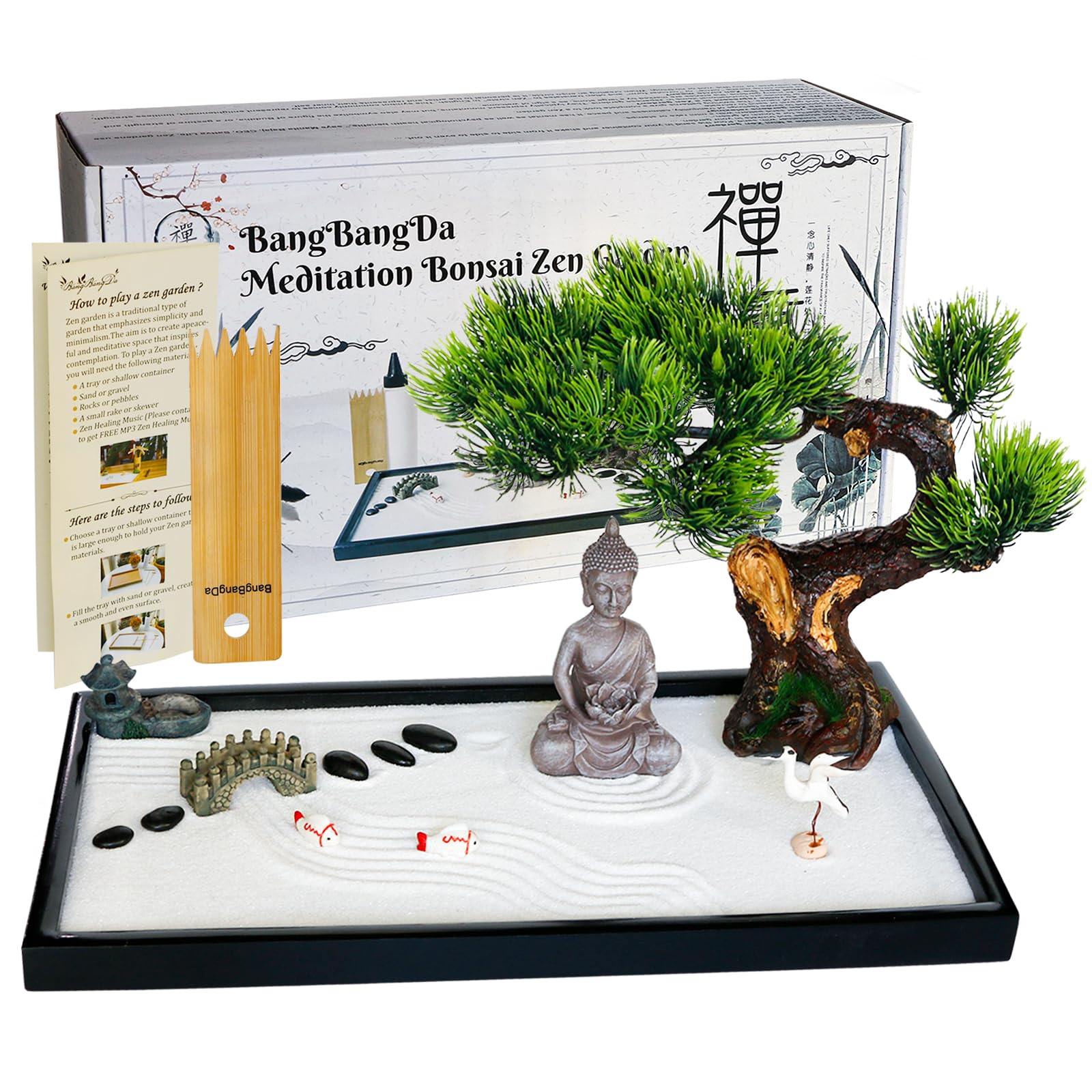 BangBangDa Japanese Zen Garden Kit desk sand tray for mindful focus and decor