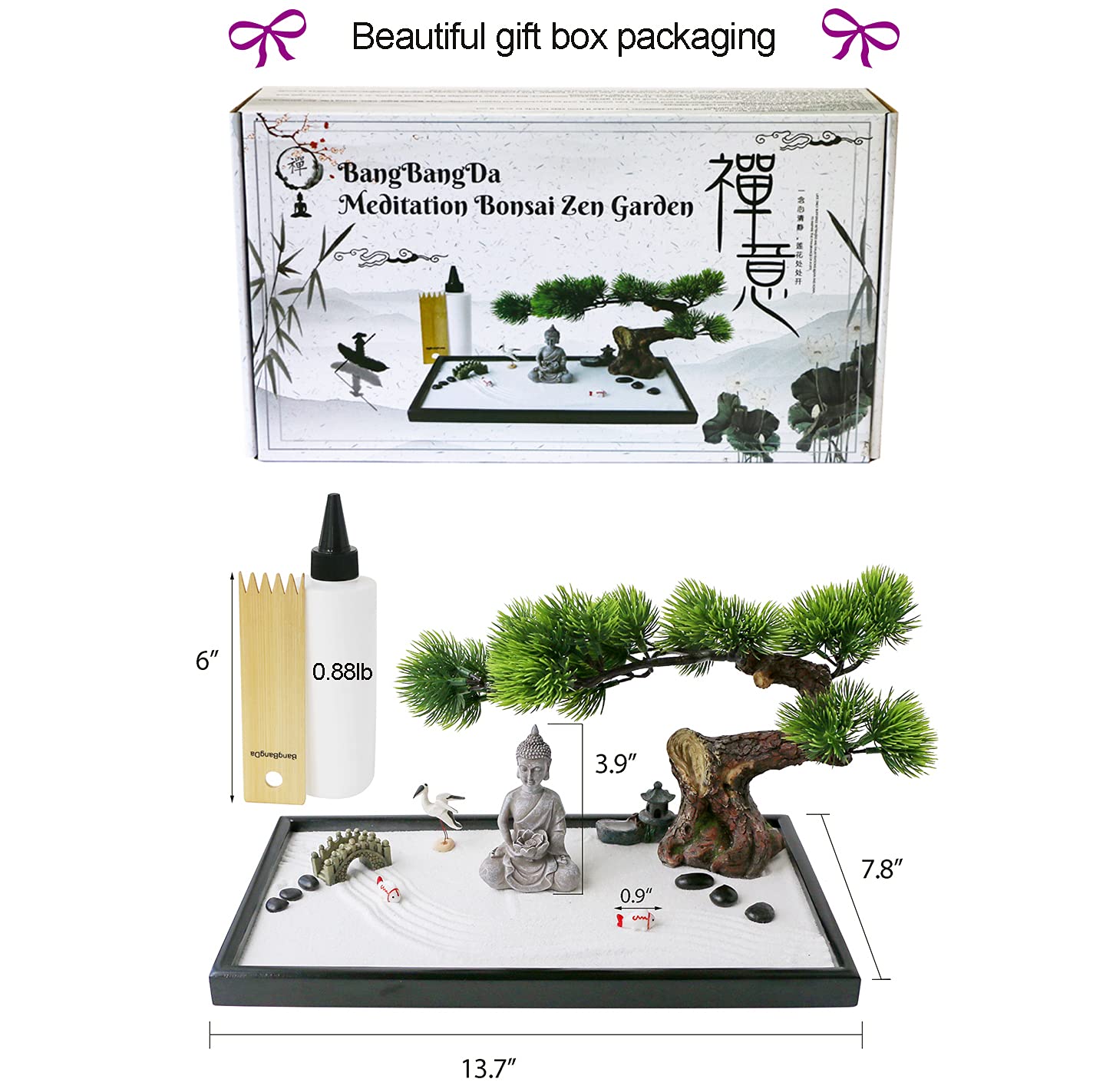 BangBangDa Zen Garden Kit artificial bonsai tree adds natural decor
