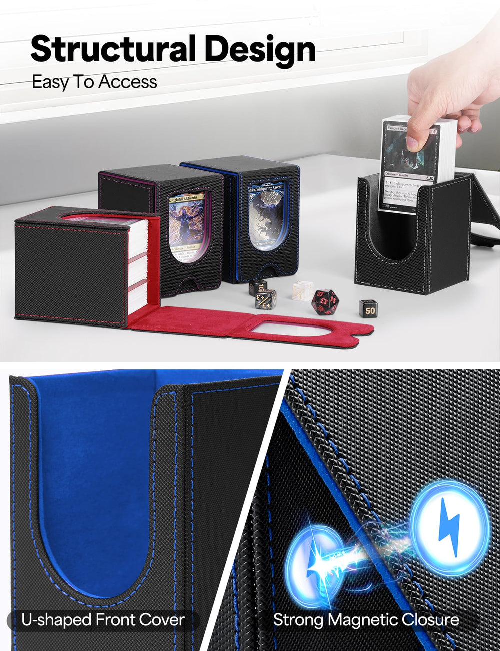 Banloga compact deck box keeps 100+ double-sleeved cards neatly organized.