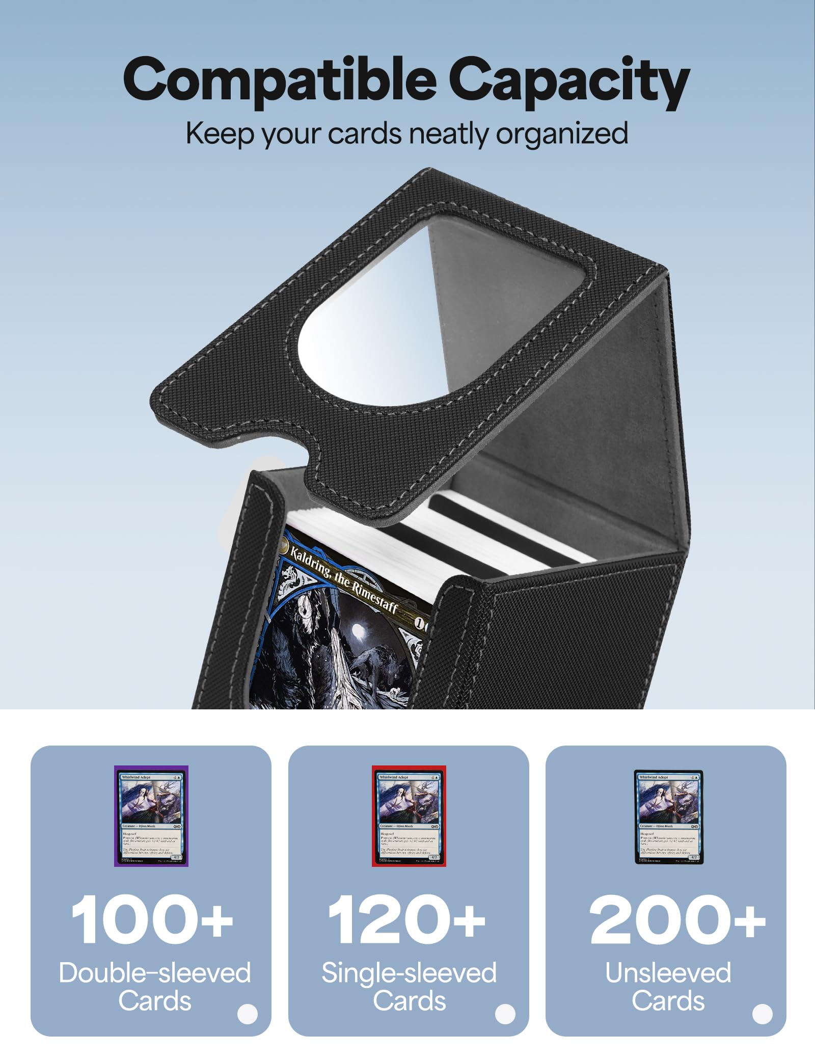 Banloga card deck box with flip-top lid enables fast access during matches