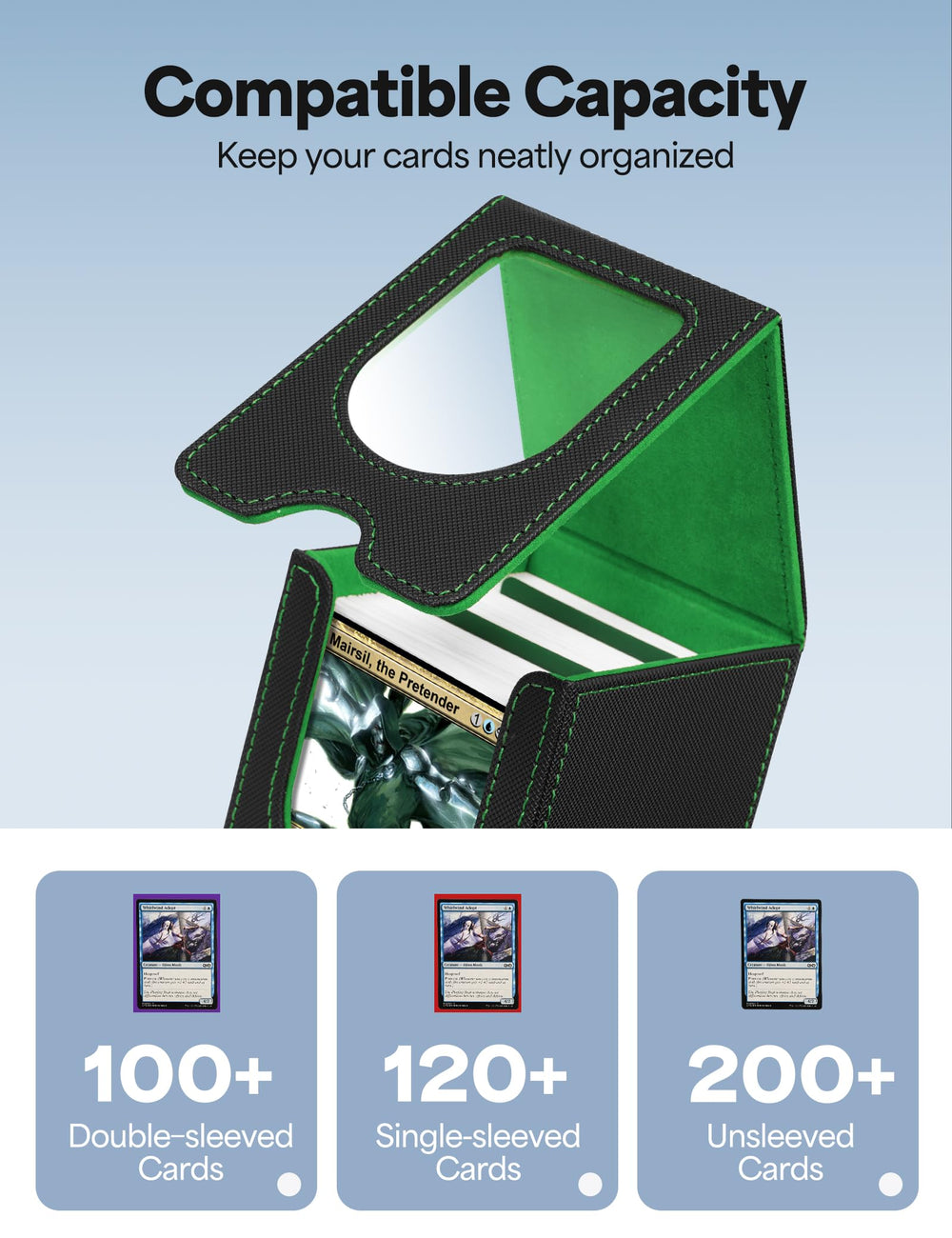 Banloga card deck box with wide U-shaped opening enables fast card retrieval during games.