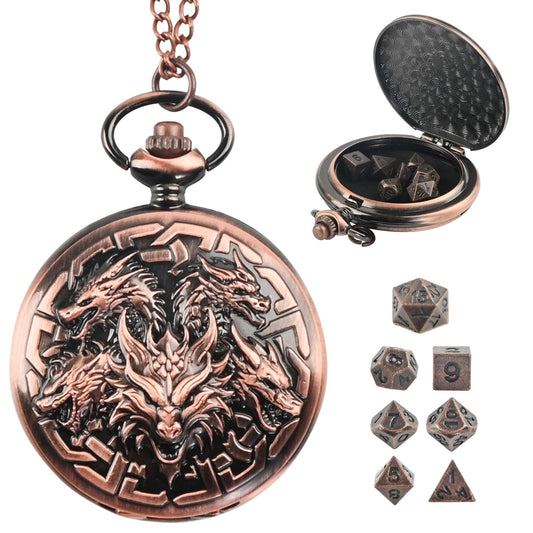 Banloga dragon-pattern pocket watch case displaying premium metal dice storage.