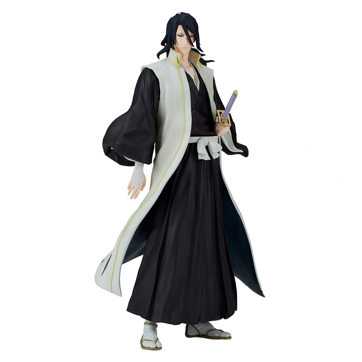 Banpresto Byakuya Kuchiki box shows Bandai Namco licensing label for authenticity.
