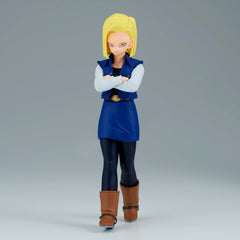 Android 18 in iconic pose by Banpresto for dynamic shelf presence