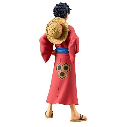 Banpresto DXF Wanokuni Luffy Yukata detail, vibrant colors enhance display appeal