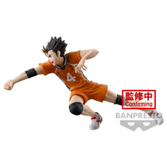 Banpresto Haikyu Nishinoya figure closeup highlighting iconic pose details.