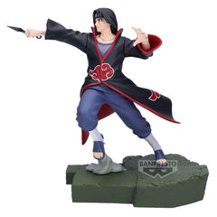 Banpresto Itachi Uchiha packaged with Bandai Namco licensing label.