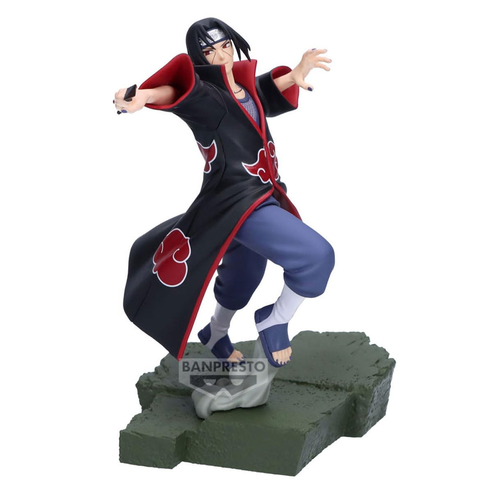 Banpresto Itachi Uchiha on shelf display with dynamic stance.