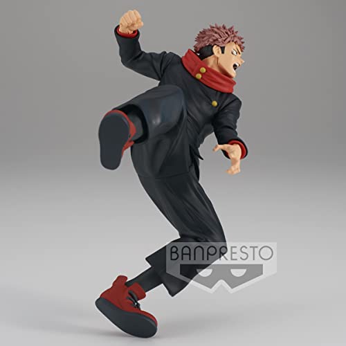 Yuji Itadori statue in dynamic pose, eye-catching shelf centerpiece by Banpresto.