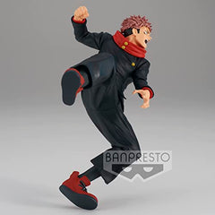 Yuji Itadori statue in dynamic pose, eye-catching shelf centerpiece by Banpresto.