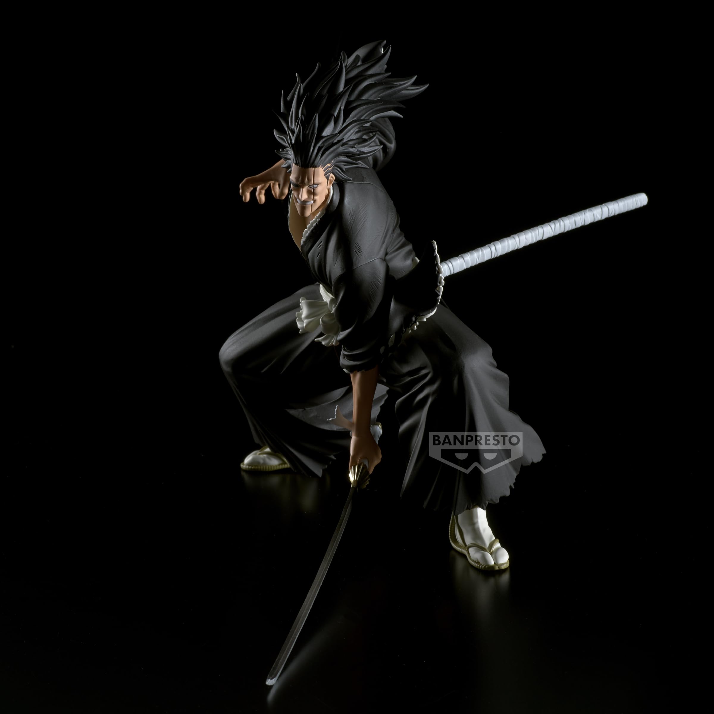 Banpresto Kenpachi Zaraki Vibration Stars figure with stable stand for desk display.