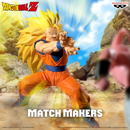 Banpresto Match Makers Goku Saiyan 3 display stand for dynamic shelf appeal.
