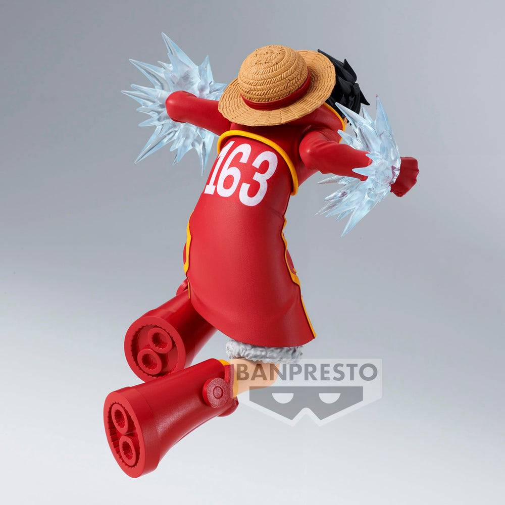 Banpresto Monkey D Luffy Battle Record figure on shelf, enhances anime collection display.