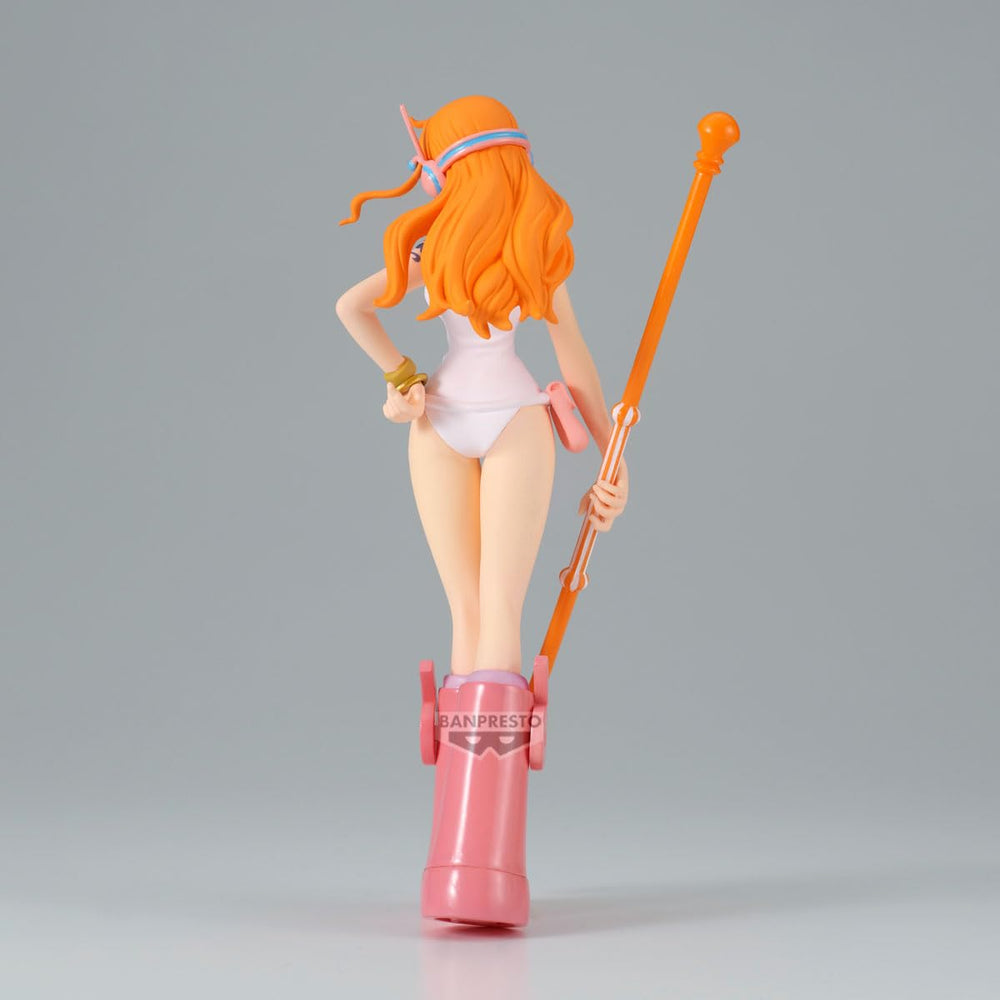 Banpresto Nami Egghead ver packaging and stand base ensures stability.