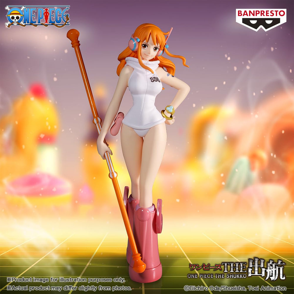 Banpresto Nami Egghead ver display-ready piece pairs with related figures.
