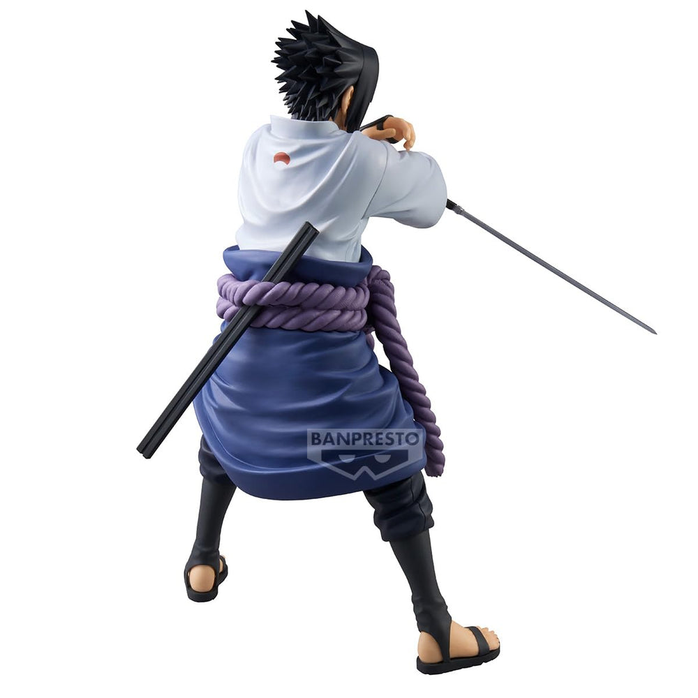 Banpresto Naruto Sasuke Grandista display-ready figure fits compact shelves.
