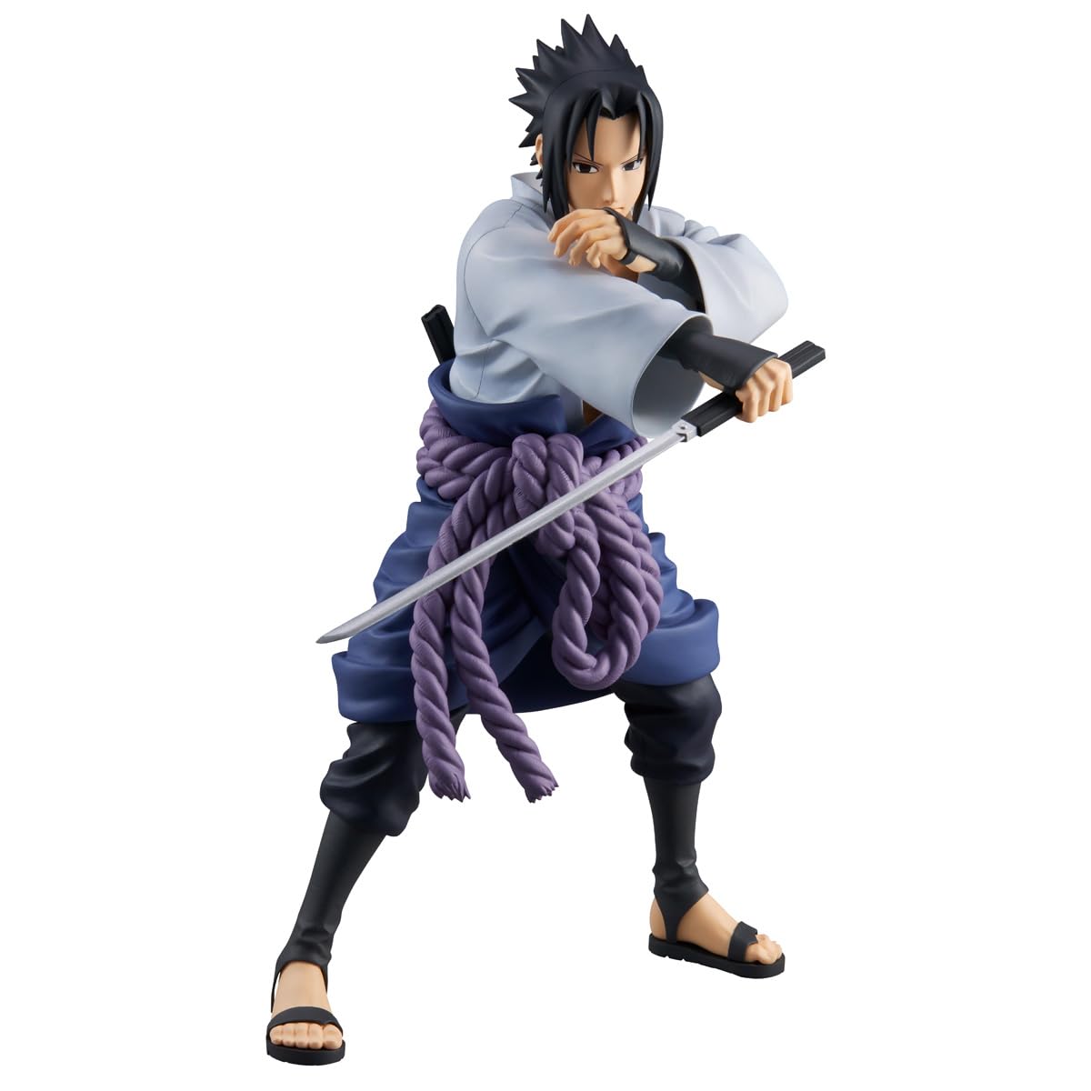 Banpresto Naruto Sasuke Grandista Figure on display stand for premium shelf appeal.