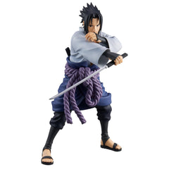Banpresto Naruto Sasuke Grandista Figure on display stand for premium shelf appeal.