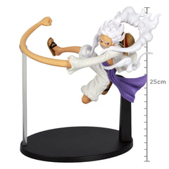 Banpresto One Piece Gear 5 Luffy figure detailed sculpt highlights craftsmanship.