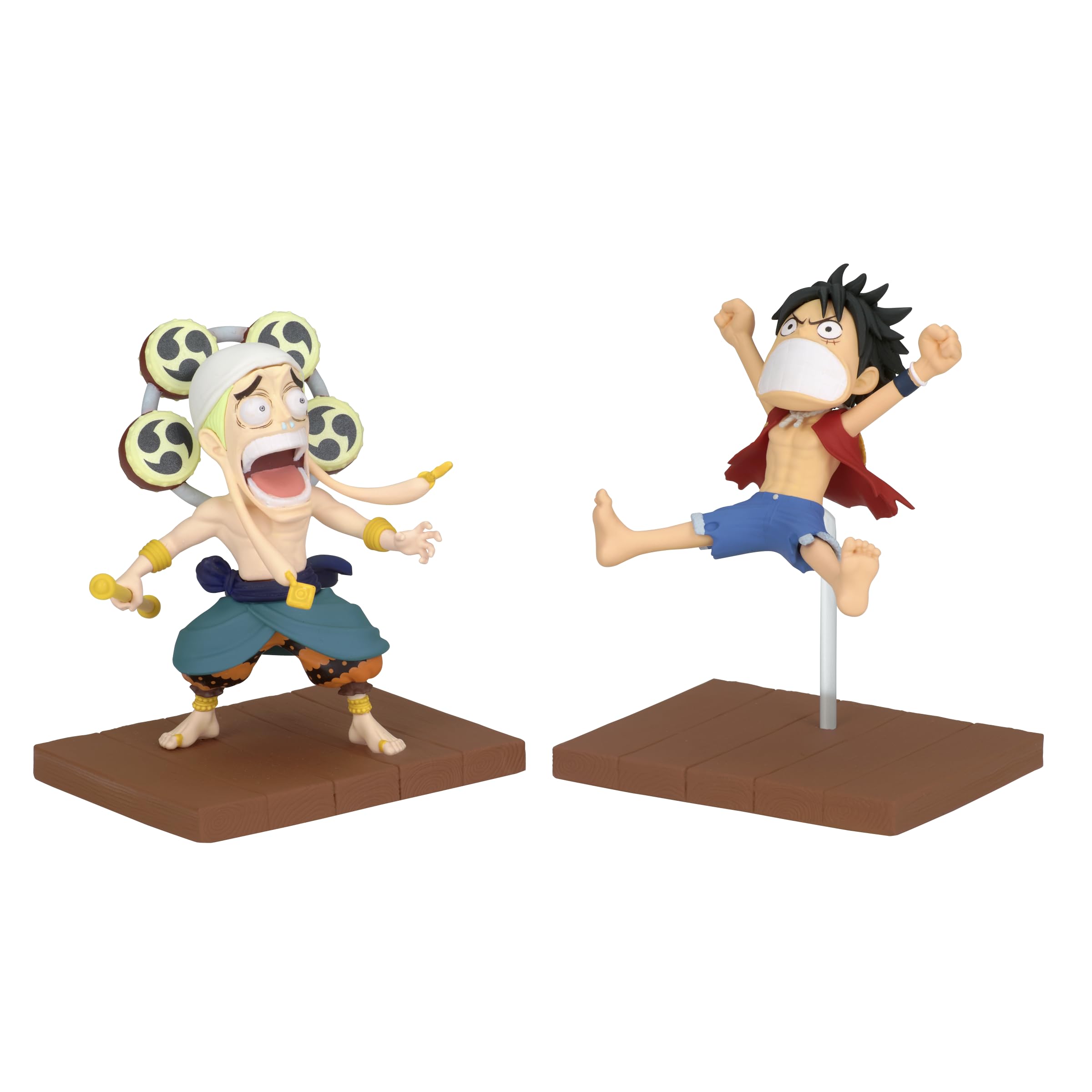 Banpresto One Piece Log Stories Luffy Enel figure, 3.1 inches tall, ideal for desk display.