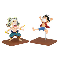 Banpresto One Piece Log Stories Luffy Enel figure, 3.1 inches tall, ideal for desk display.