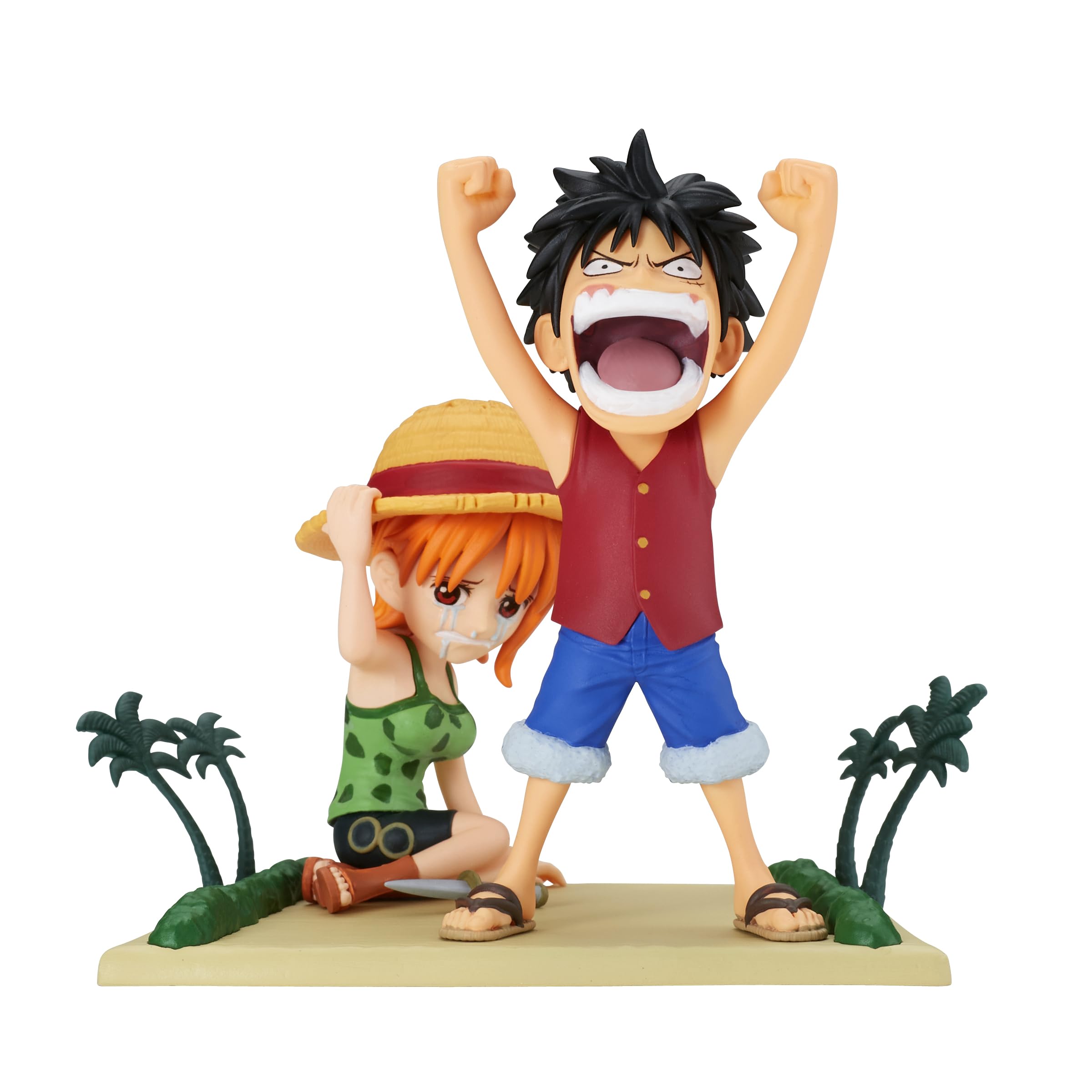 Banpresto One Piece Log Stories Luffy & Nami figure in 2.8-inch scale for compact display.