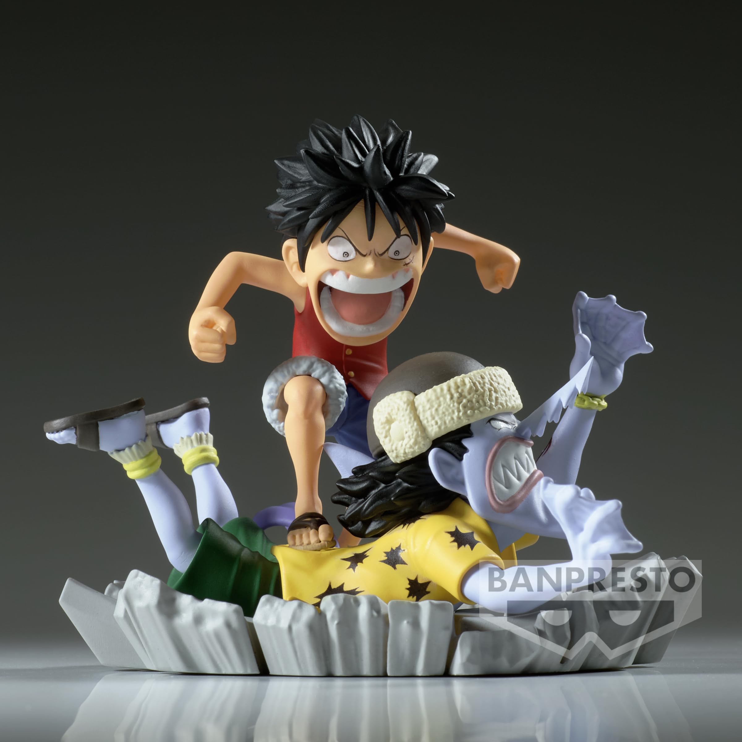 Banpresto One Piece Luffy Arlong box art complements display themes