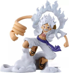 Banpresto One Piece Luffy Gear 5 12cm figure, front pose showing cloud body and intense gaze for display.