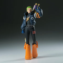 Official Banpresto Zoro Egghead Shukko figure closeup enhances shelf display for anime fans