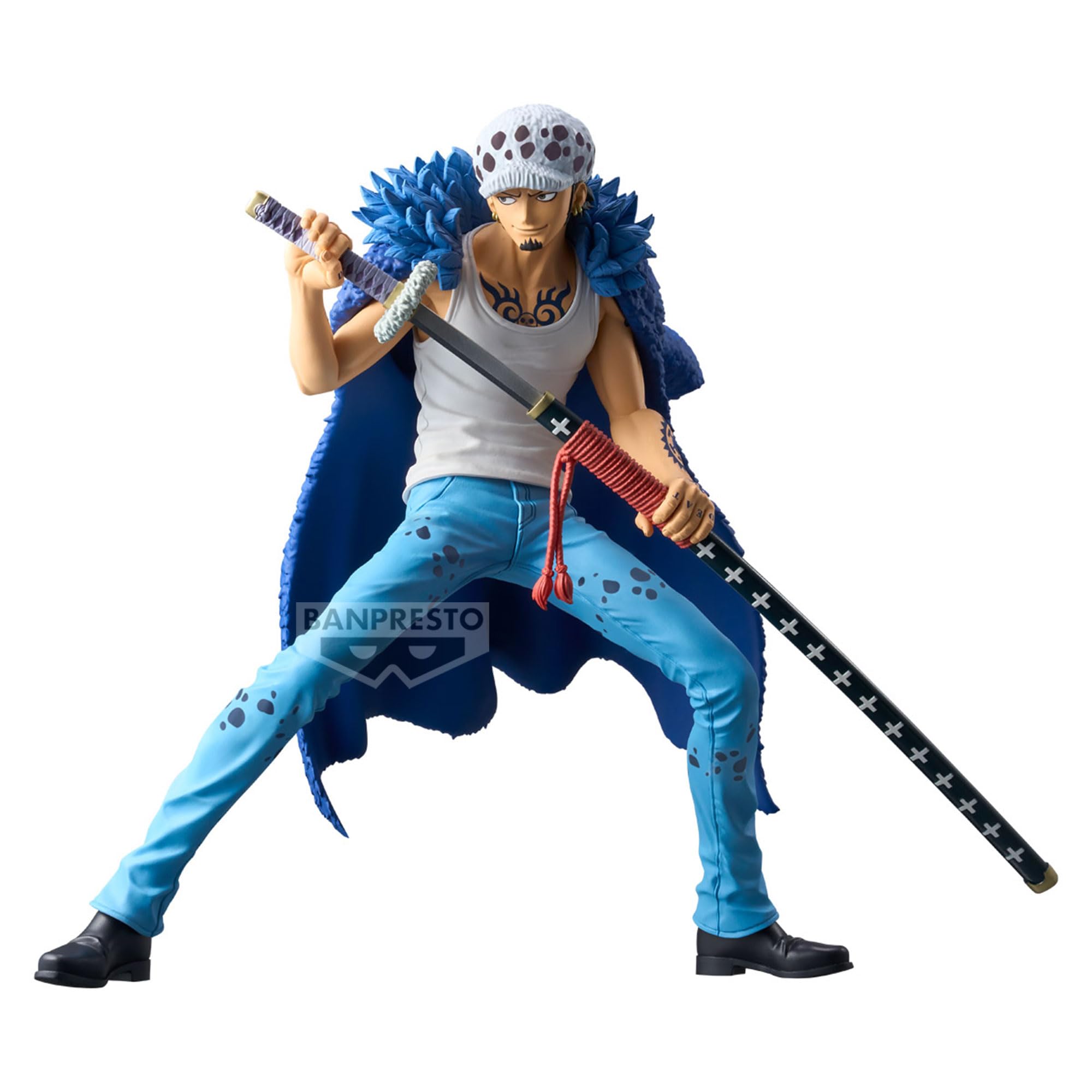 Banpresto Trafalgar Law Grandista figure in iconic pose, ideal for shelf display and collection.
