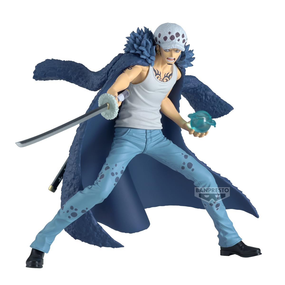 Banpresto Trafalgar Law II Battle Record figure—side view left highlights pose and shelf presence.