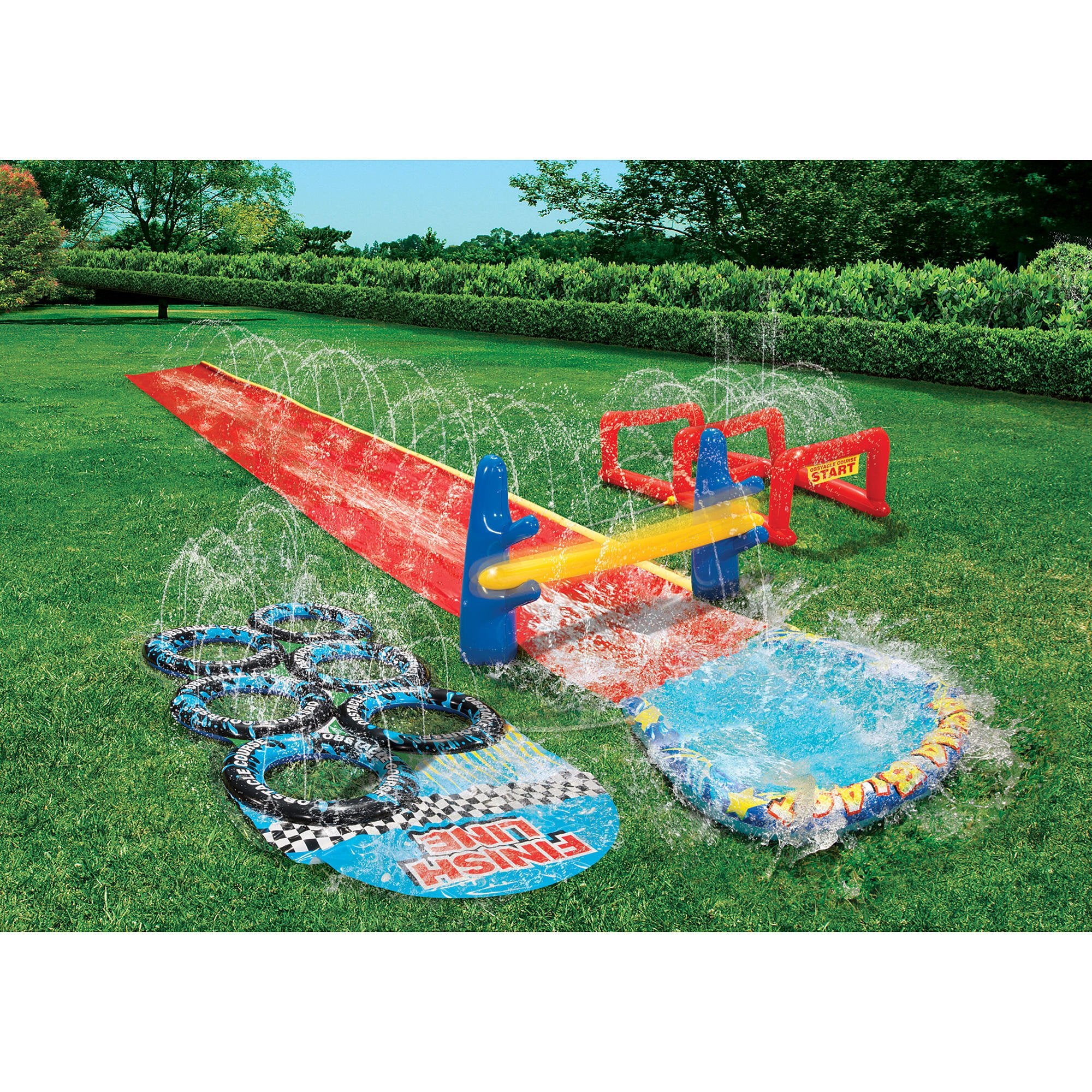 BANZAI Aqua Blast tire jump invites energetic backyard races and splashy play