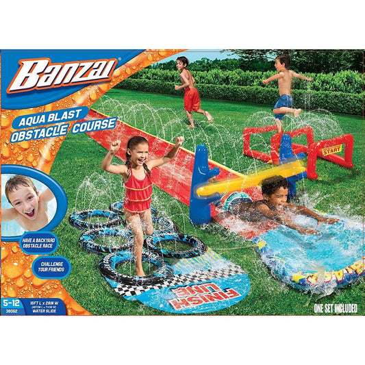 BANZAI Aqua Blast water slide for backyard fun and refreshing spray