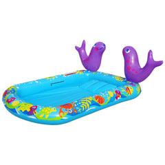 BANZAI Cushiony Sprinkling Slide Ramp delivers gentle, misty sprays.