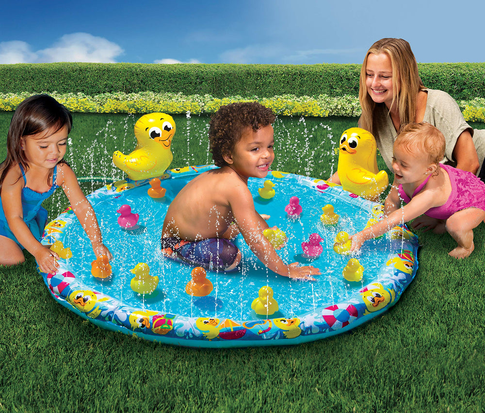 BANZAI Duck Splash 48-inch diameter mat creates a spacious splash zone.