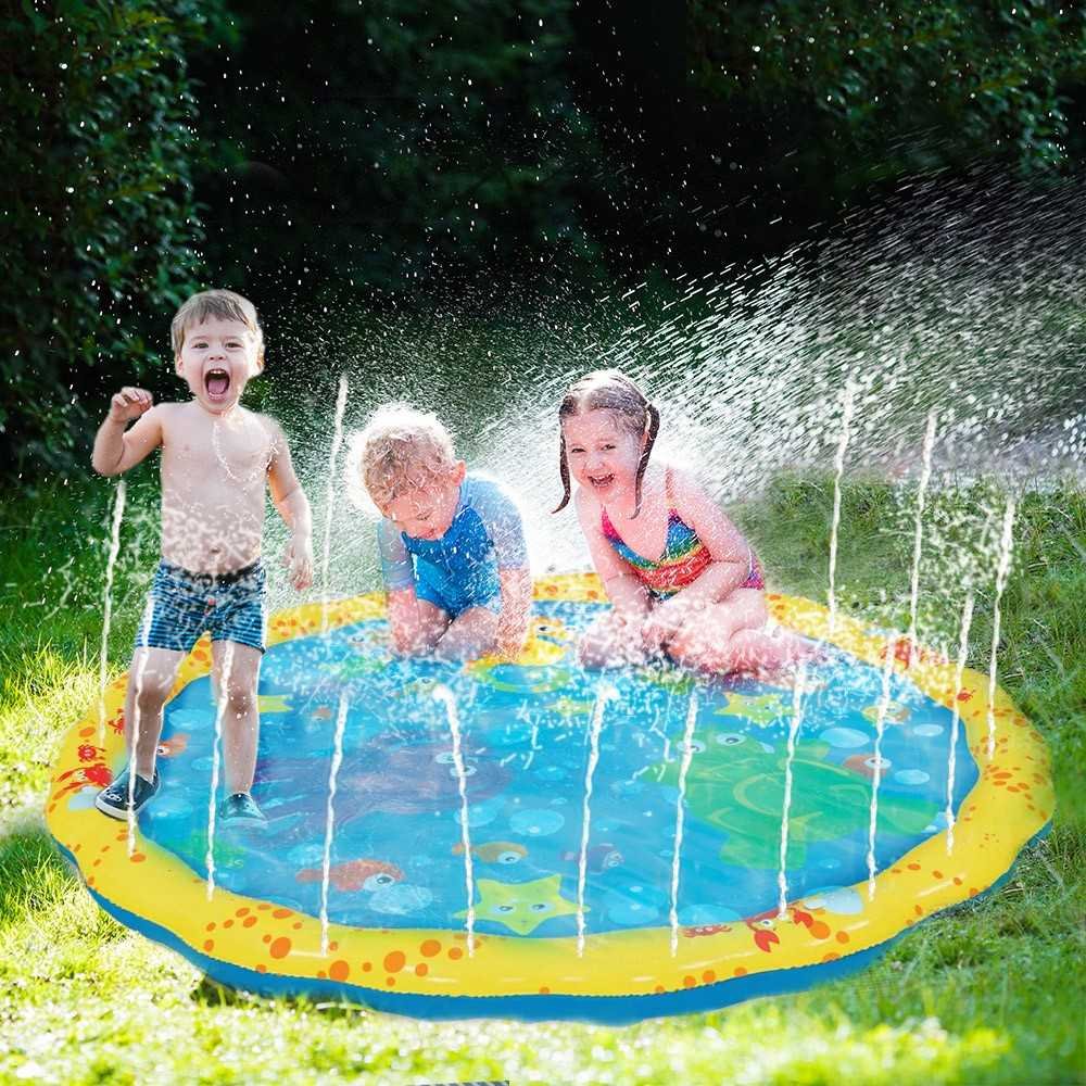 BANZAI durable PVC play mat on lawn for active water fun.