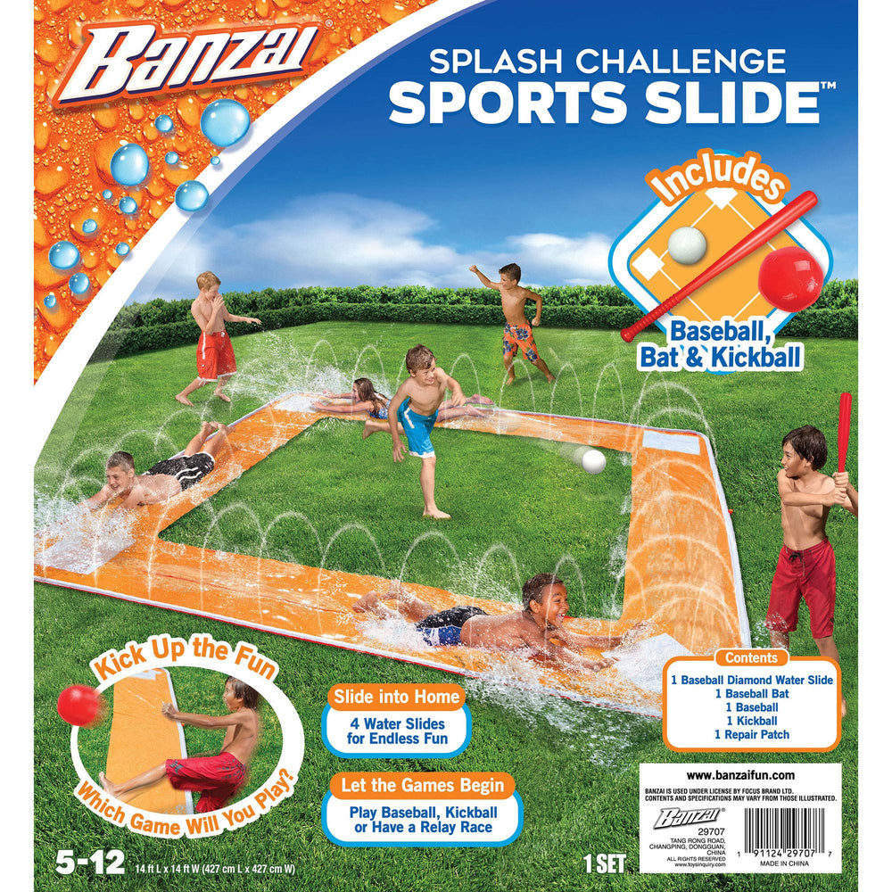 BANZAI kids enjoying the baseball slide for active play