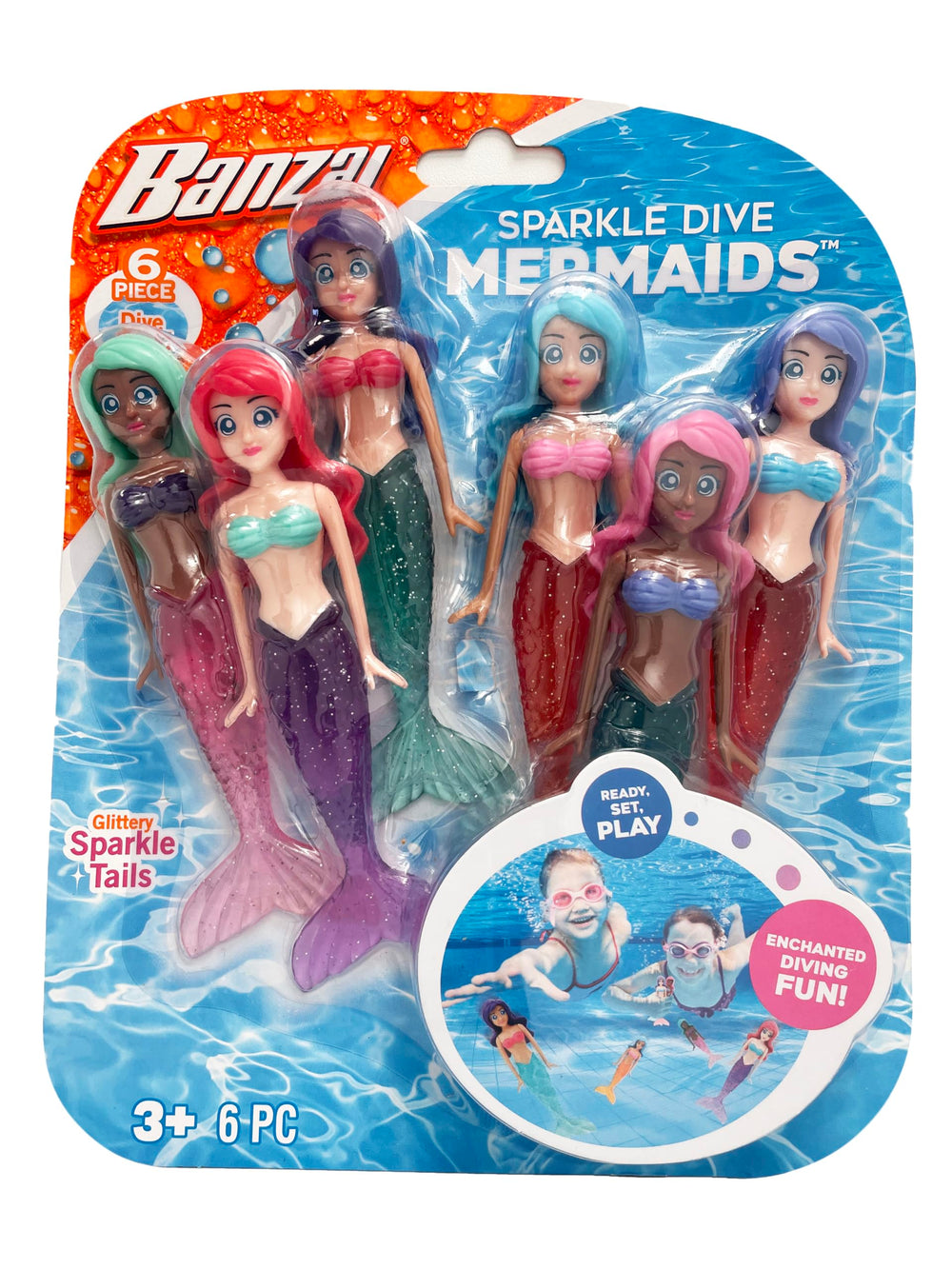 BANZAI sparkle mermaid dive toy with glitter tail, ideal for pool play and bath adventures.