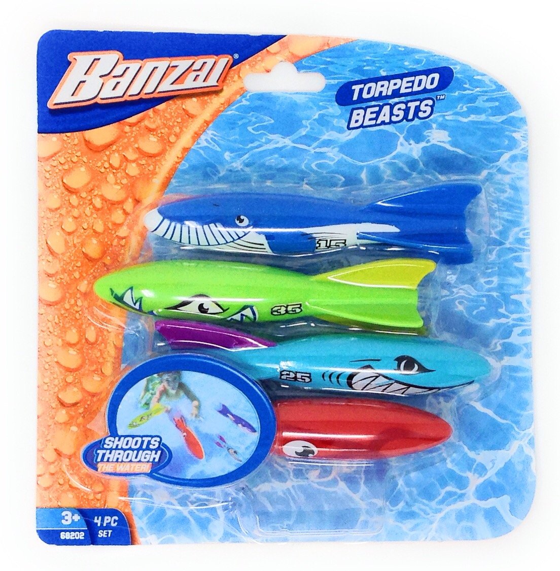 BANZAI torpedo beasts sharks in action for pool diving fun.