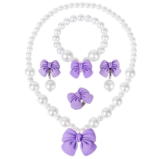BAOBAOJOY purple bow necklace for little princesses, part of the jewelry set.