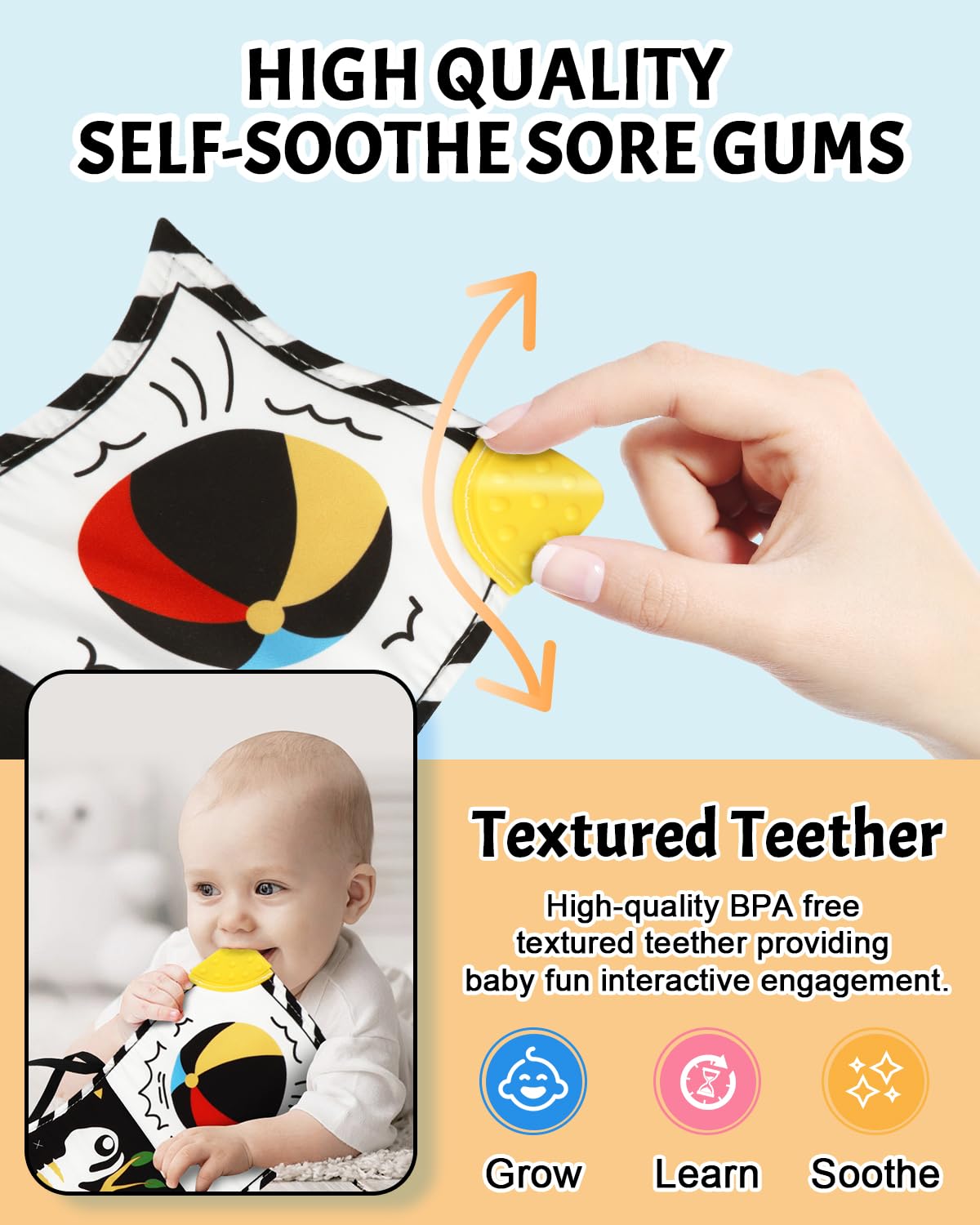 Baobrava high-contrast baby book aids early visual focus and recognition